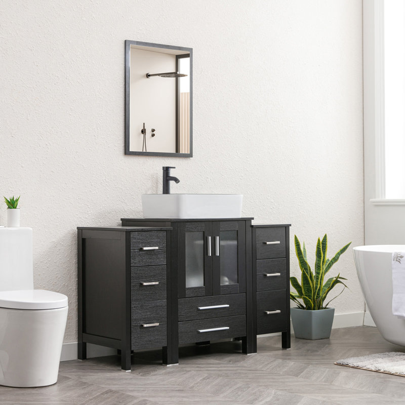 Sharee 48" Single Bathroom Vanity Set With Ceramic Sink, Water Saving Faucet, Pop Up Drain, Black