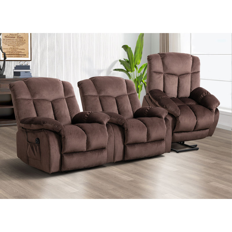 Beitz 36.6" Wide Modern  Microfiber  Power Lift Assist Reclining Home Theater Seating, Chocolate Microfiber/Microsuede