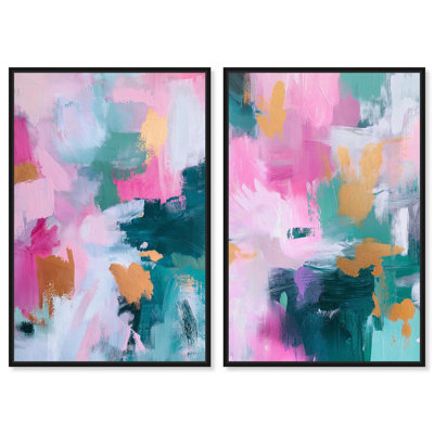 Canvas of Whispers Duo Canvas Print Colorful Wall Decor by Art Remedy, Black Frame, 10 x 15