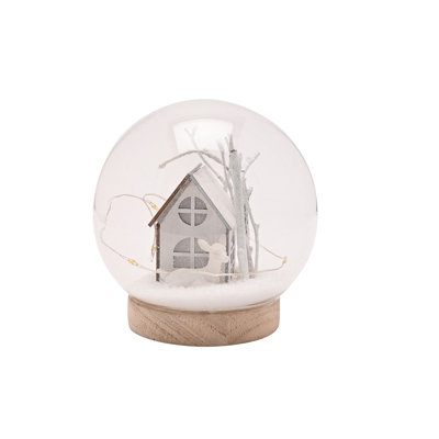 LED Christmas House and Snow Round Glass Decoration
