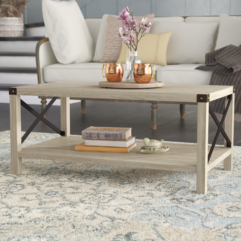 Table basse avec tablette de rangement ouverte Larenda, Chêne blanc