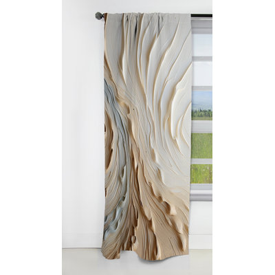 Abstract Curtain Panel, White Gold Fluid Pattern Blackout Decor - White And Gold Champagne Flow III