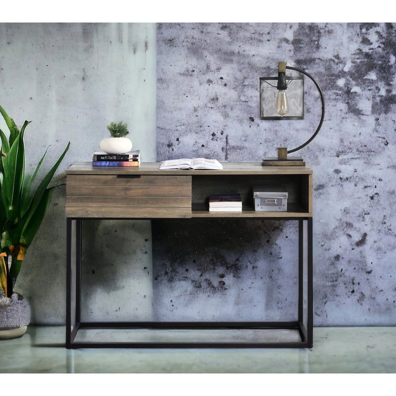 Chêne rustique et écriture noire avec tiroir et tablette Lagena, parfaite pour les bureaux à domicile et les espaces d'étude