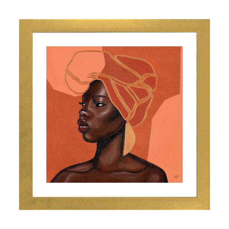 « Adah » par Bria Nicole-impression d’art graphique, Blanc, H 16 po x l 16 po x p 1 po, Papier encadré doré