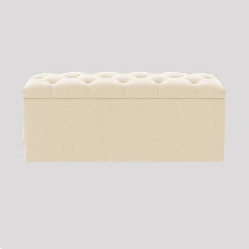  Luna Wide Chesterfield Velvet Rectangle Solid Color Standard Ottoman Box with Storage, Upholstered Deep Storage End of Bed Bench