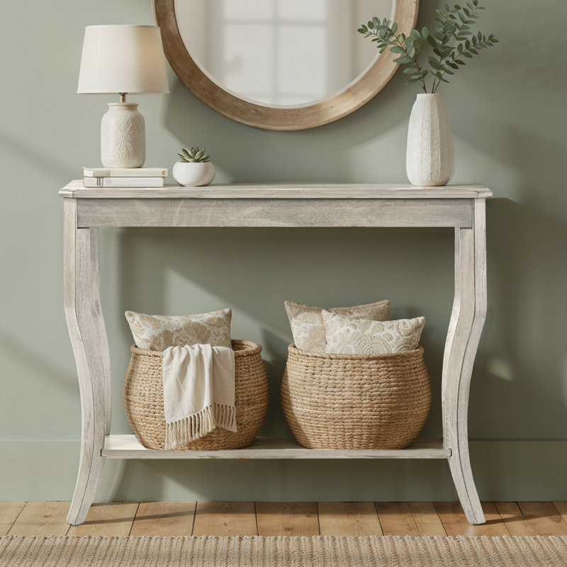 Console en bois massif avec tablette Locke 35,4, Blanc antique