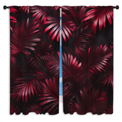 Red Palm Leaves Window Curtains Palm Sheer & Room Darkening - 2 Panels