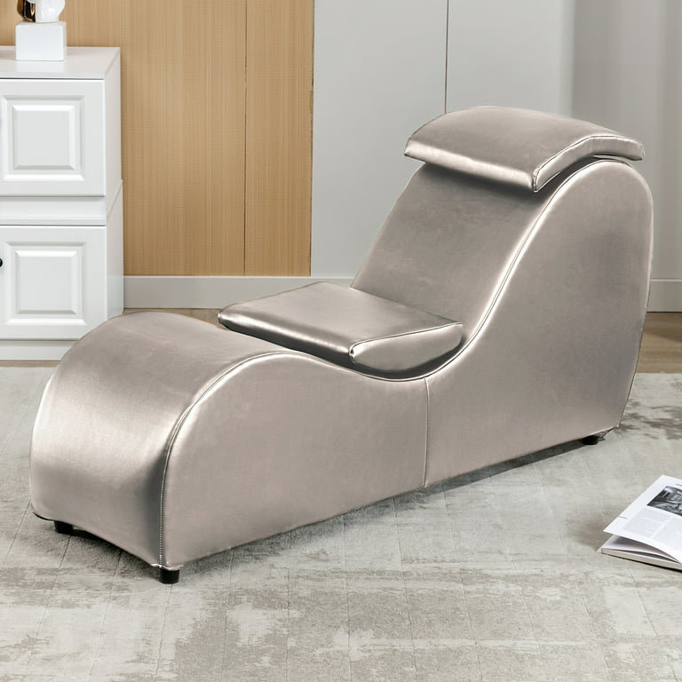 Curved Faux Leather Yoga Chaise Lounge,Ergonomic Stretch Chair with Removable Washable Cover, Dark Grey