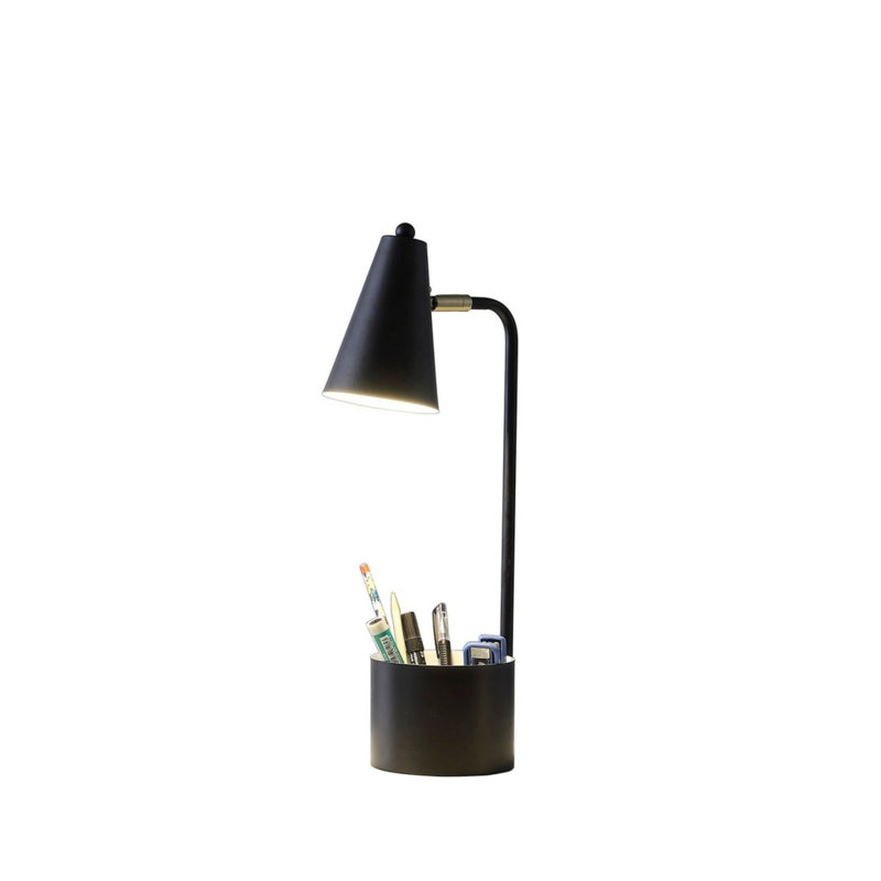 Lampe de bureau 19,5 po en métal noir avec organisateur