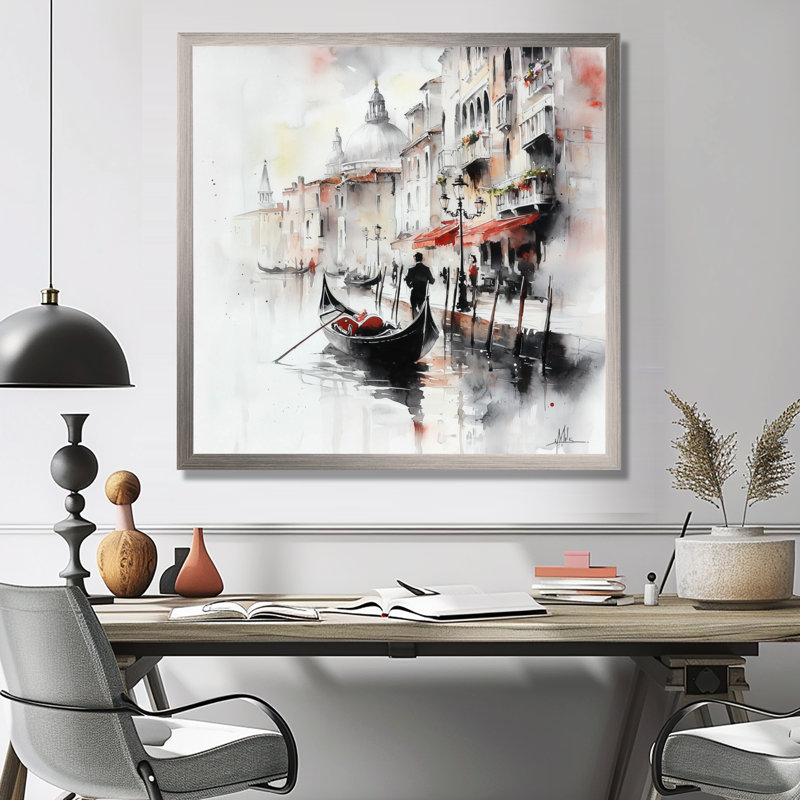 «Venice Grand Canal Landscape I - Venice», reproduction d'art mural, H 36 po x l 36 po, Argent argent