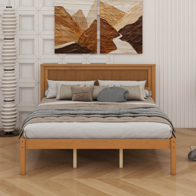 Queen Size Platform Bed Frame With Headboard,Wood Slat Support