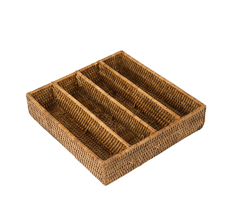 Everard Rattan Silverware 2.75" H x 11" W x 11.5" D Drawer Organizer