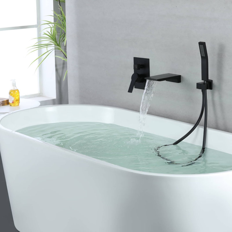 1 Handle Wall Roman Tub Faucet with Diverter, Matte Black