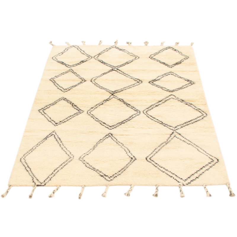 Tapis crème noué à la main de conception unique 5 pi 4 po x 7 pi 8 po Theodora