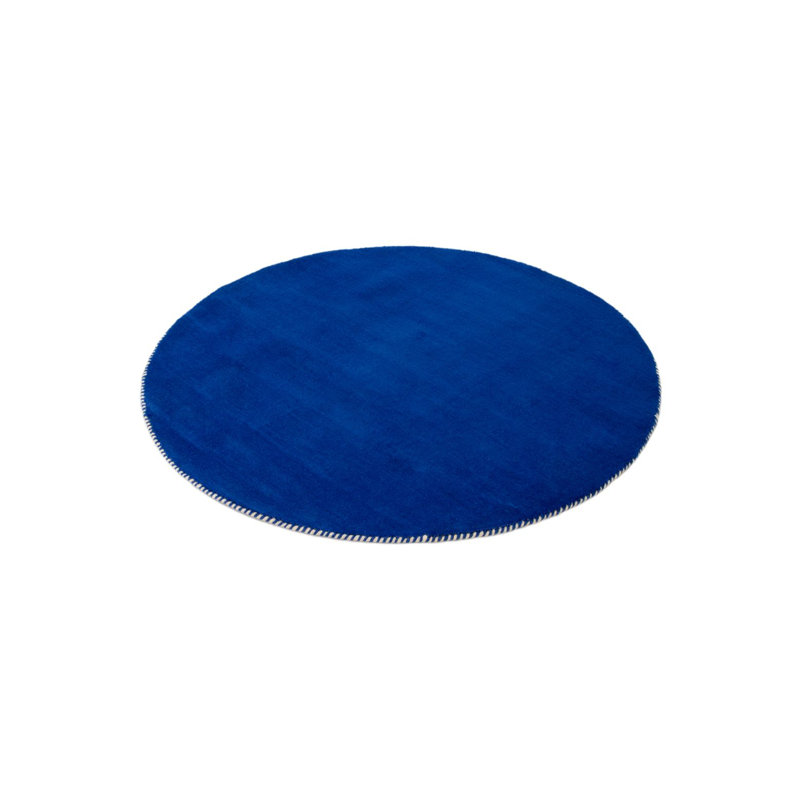 Solid Colour Wool Hand Woven Area Rug, Round 150cm, Blue / White / Grey
