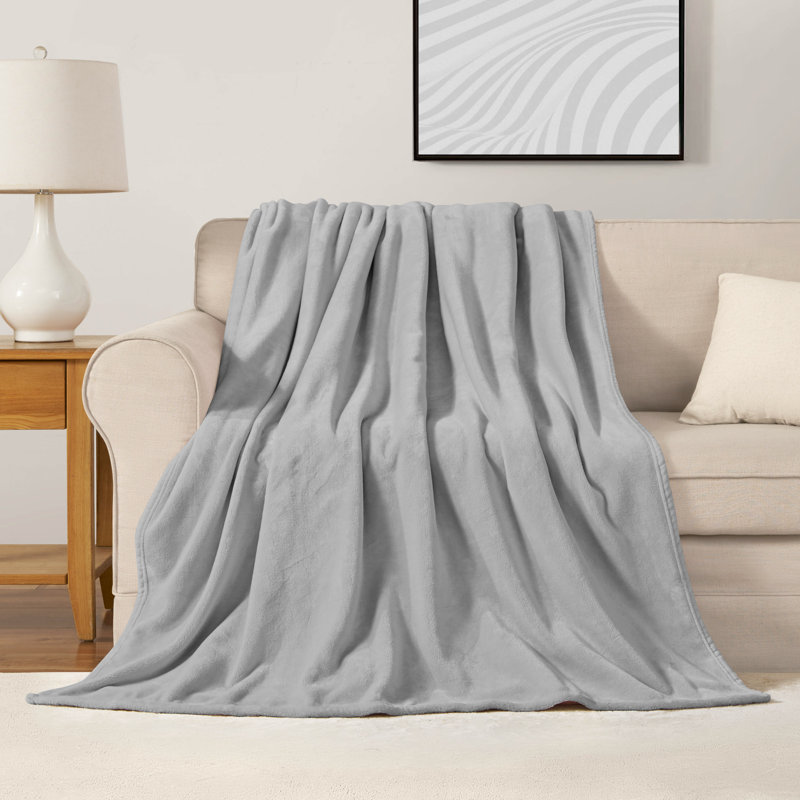 The Sheet Lab Solid Plush Throw Blankets, Glacier Gray