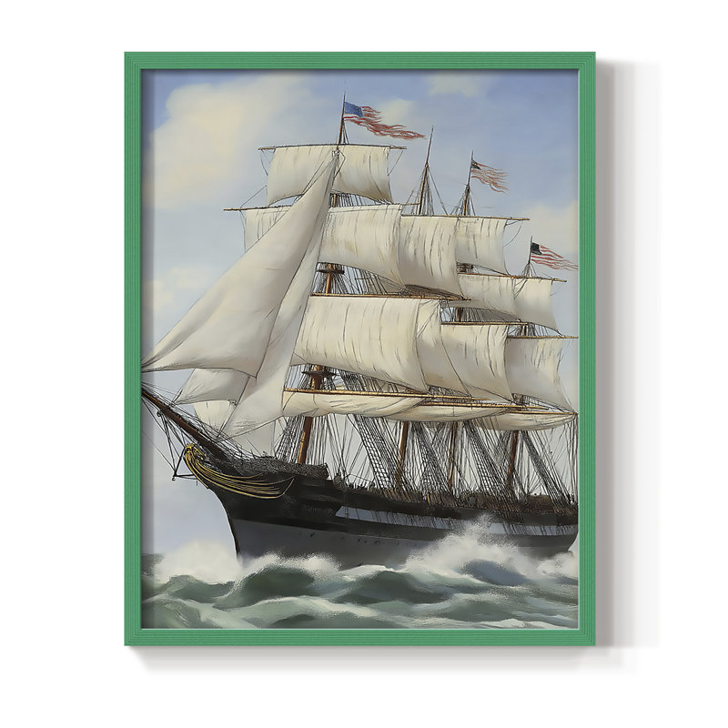 NAUTICAL Series LXVII, reproduction encadrée - bois massif, H 15 po x l 12 po, Vert