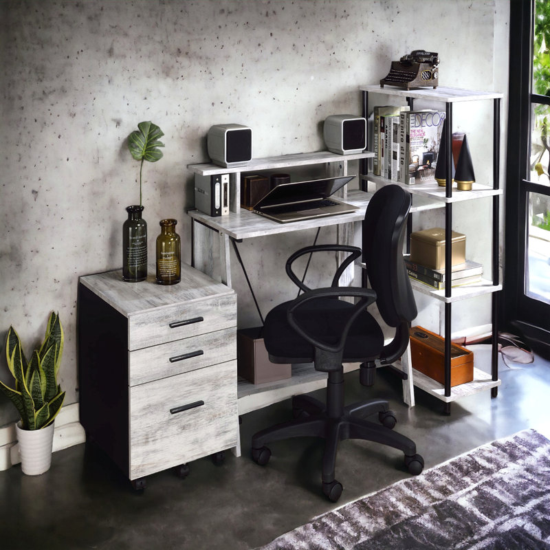 Antique White& Black Finish Writing Desk, White
