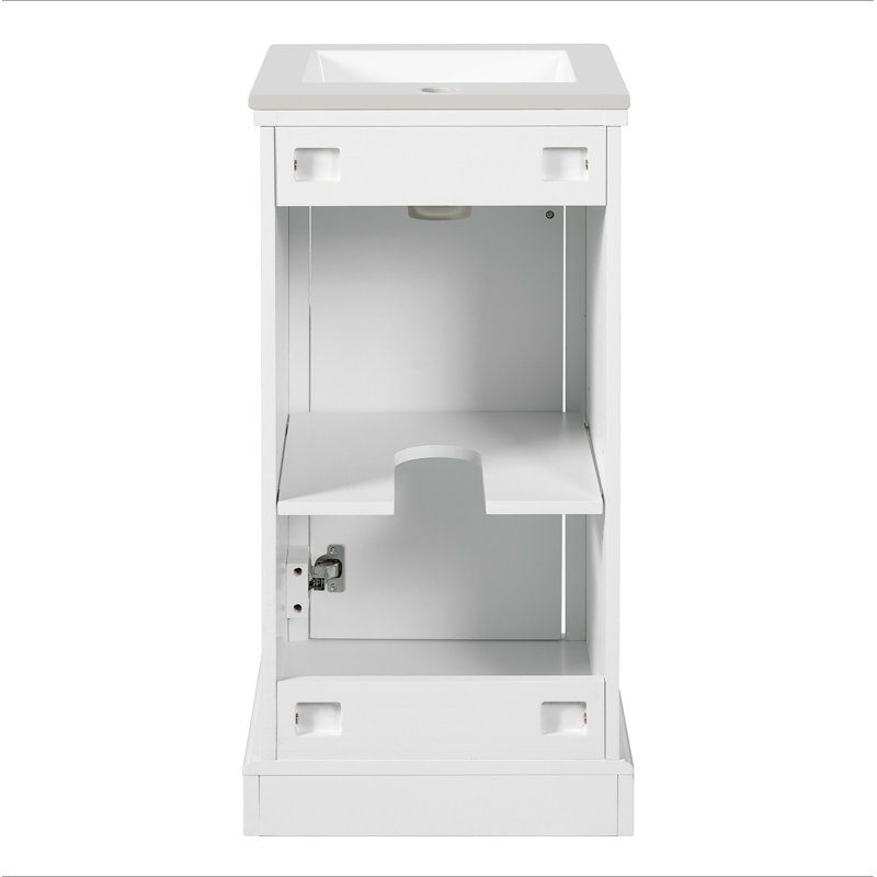 Ensemble de meuble-lavabo sur pied 16 po avec lavabo en céramique, ensemble de meuble-lavabo simple autoportant avec porte à fermeture douce et tablette réglable