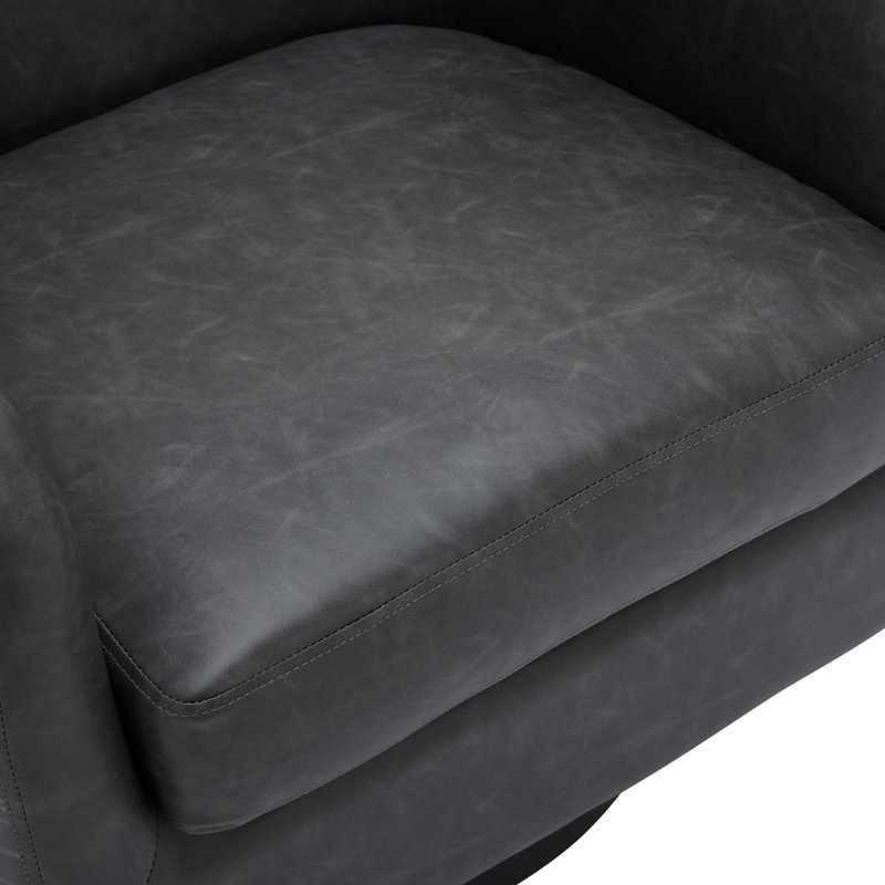 72Cm Wide Swivel Barrel Chair, Black Faux LeatherBlack
