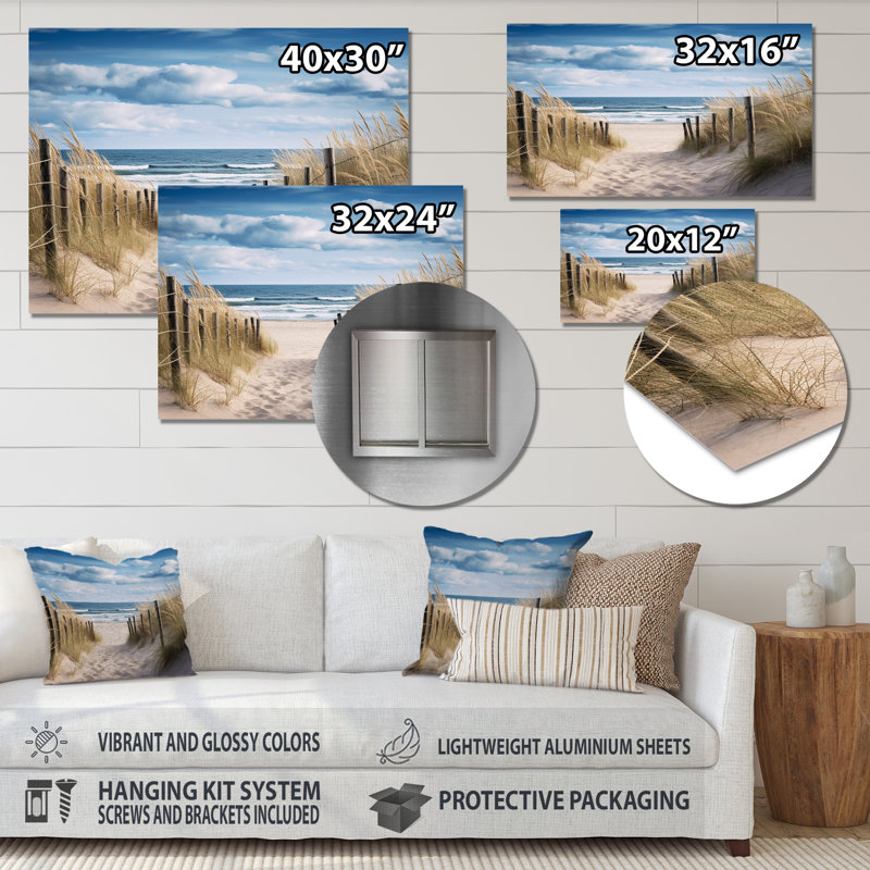 Tranquility Path To Dune Beach I - Nautique et plage, art mural en métal, H 16 po x l 32 po