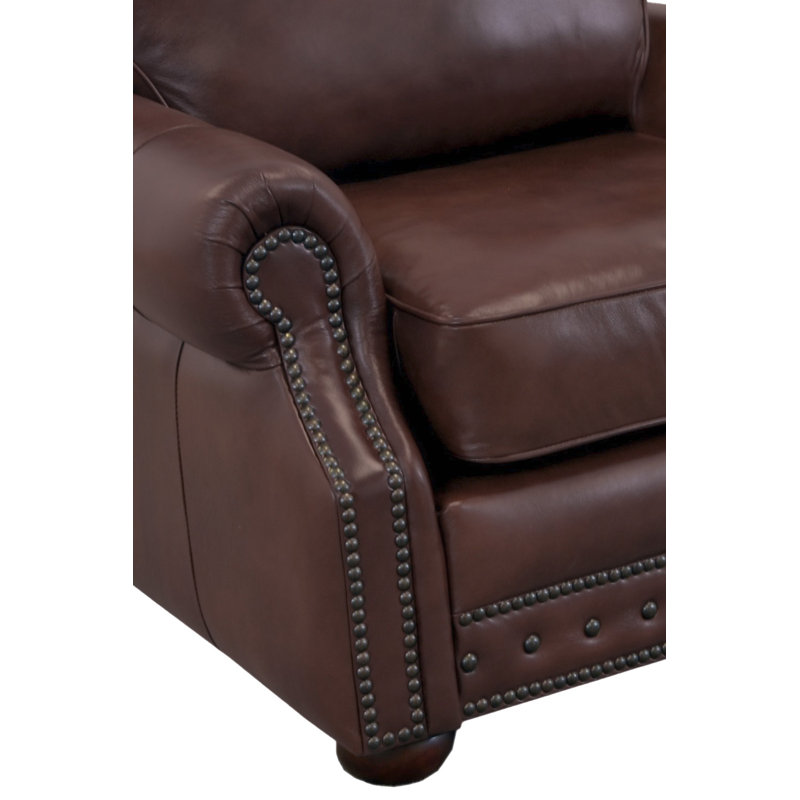 Speroni 100" Genuine Leather Rolled Arm Sofa, Berkshire Dark Brown Genuine Leather