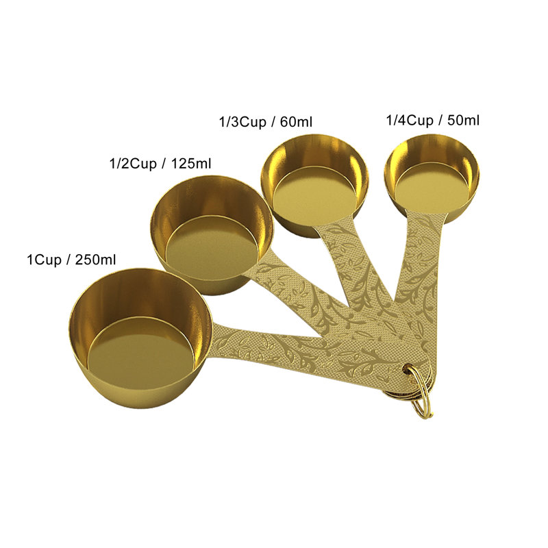 Gold Finish Stainless Steel Nesting Measuring Cups Set with Etched Handles