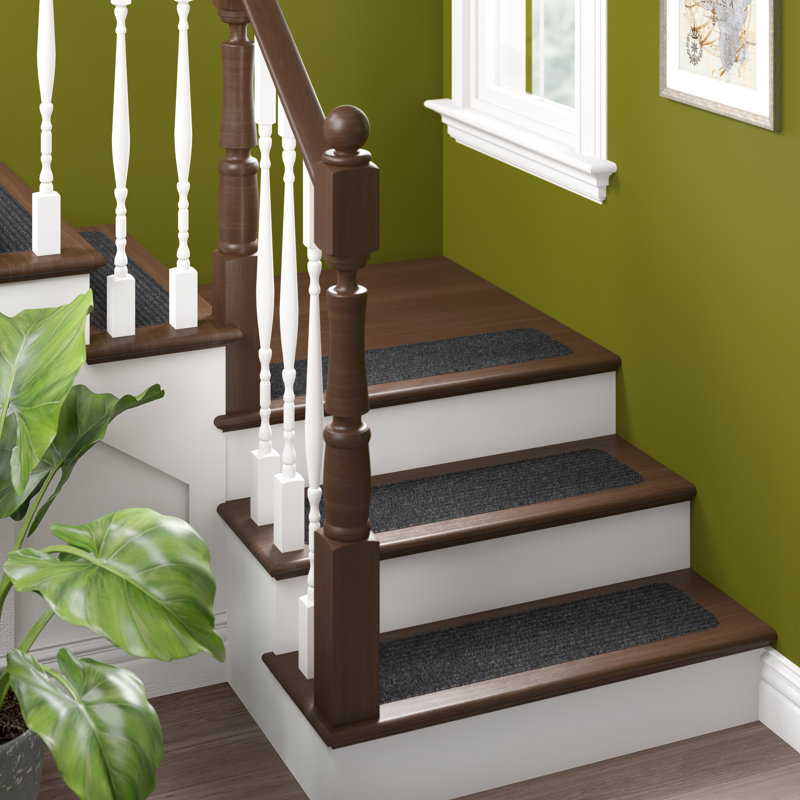 Tapis d'escalier antidérapant Orean, Ensemble de 13, Noir, Rectangle 24 po x 7 po