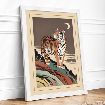 Tiger at Moonrise Japandi - Framed Print