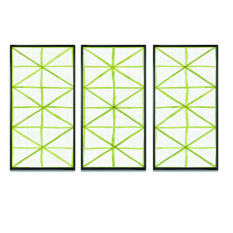 «Geometric Green Triangle II», ensemble d'art mural moderne sur toile encadré de style Mid-Century, Cadre noir