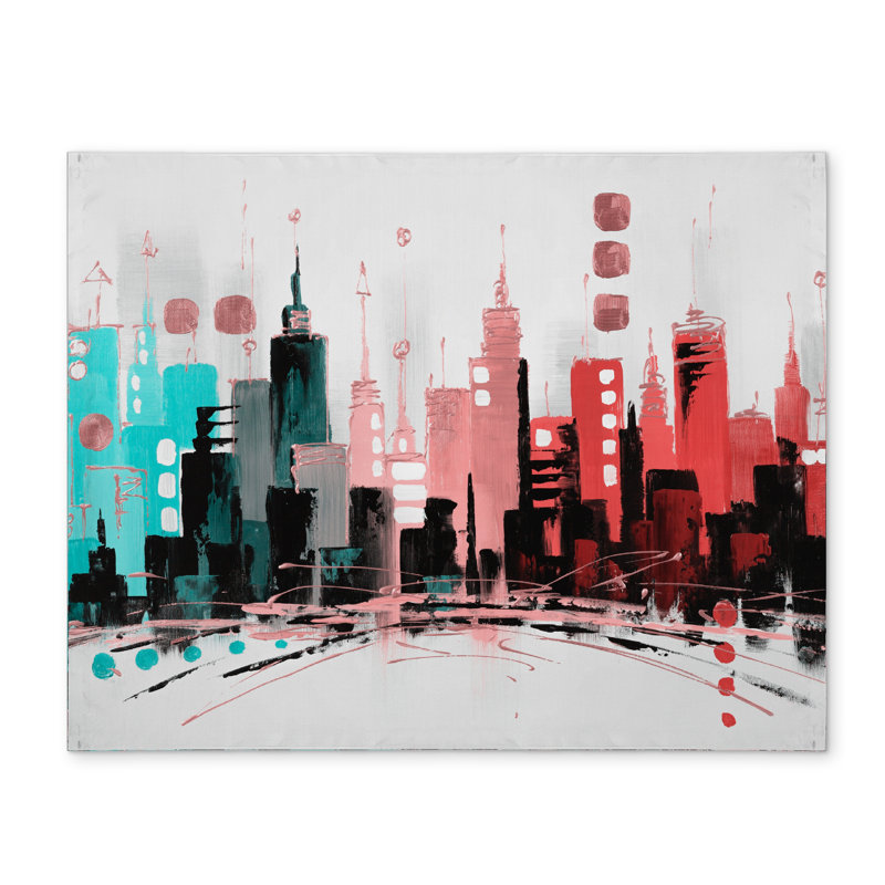 Colorful City Polyester Placemat | Rose Gold Lines Decor