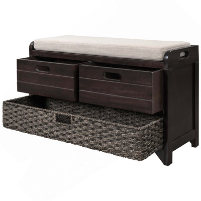 Storage Bench With Removable Basket And 2 Drawers& Removable Cushion