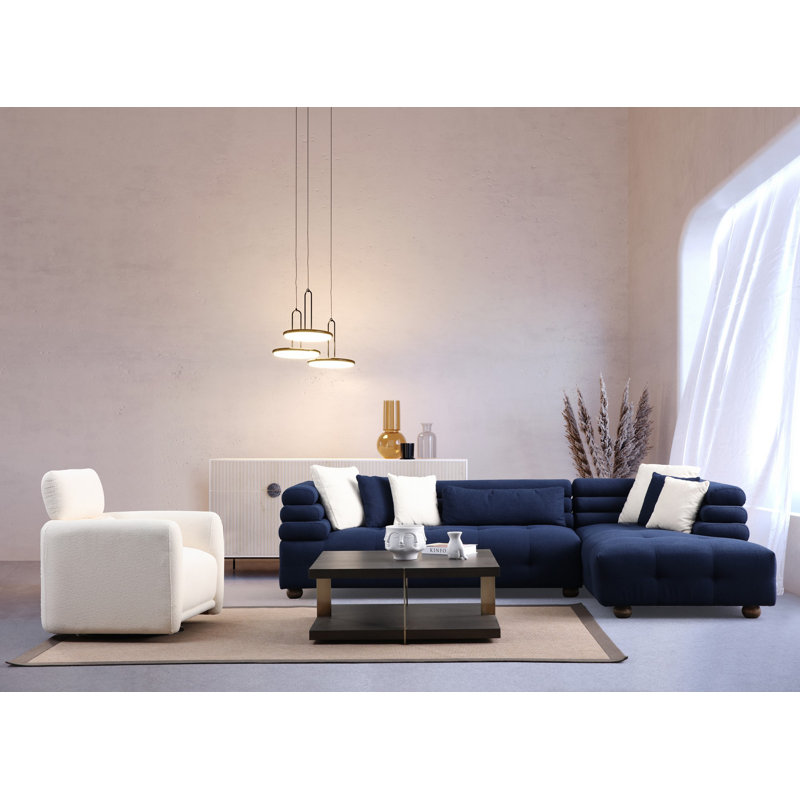 Stylish Corner Sofa with Beech Wood Frame, Night Blue Fabric, 118.1 x 73.2 x 29.5 inches | 100% Polyester Upholstery, Soft Foam & Feather Cushions | Includes Pillows, Perfect for Modern Living Rooms