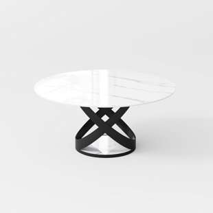 Maxwell Modern Round Dining Table for 4-8 with Sintered Stone Tabletop, X Carbon Steel Base Pre-Assembly