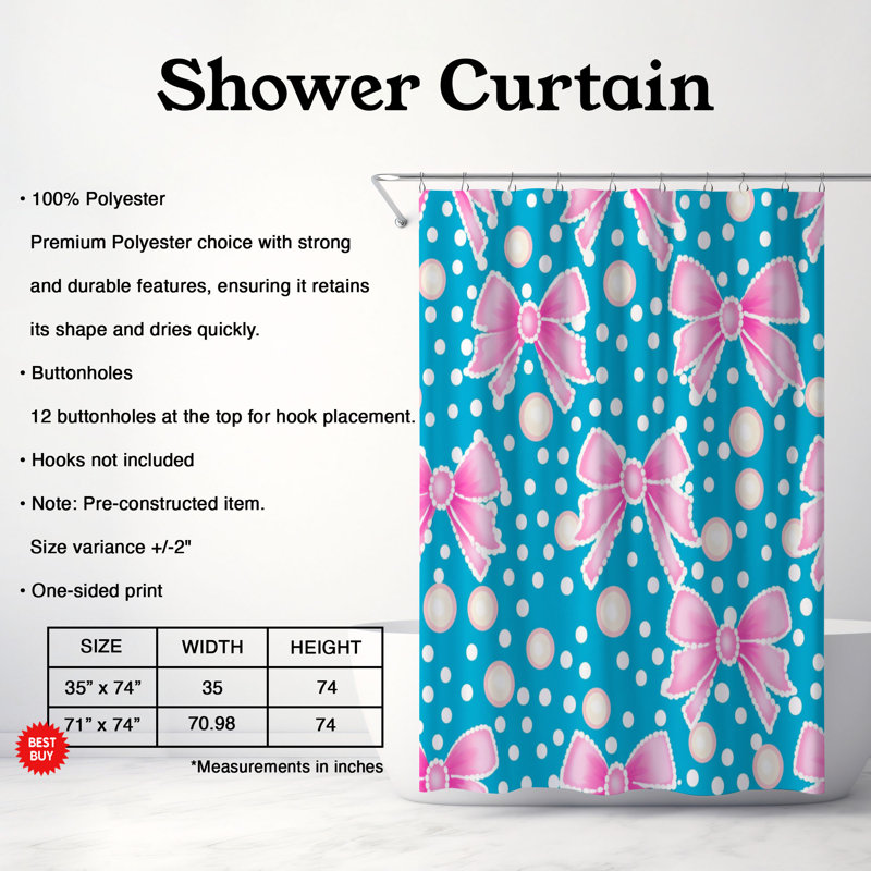 Rideau de douche 1 pièce Pearl and Bow Art, H 74 po x l 71 po