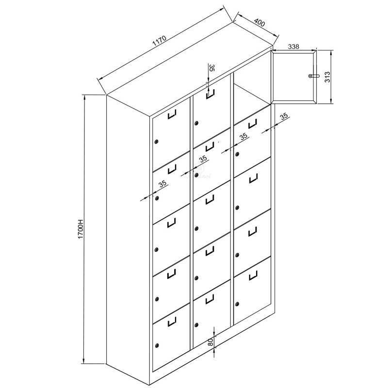 Armoire de rangement Locker, Rouge, H 66,9 po x l 46,1 po x P 15,7 po
