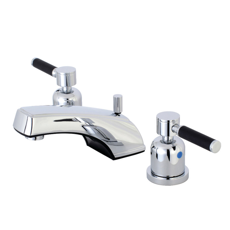 Kingston Brass Kaiser Two-Handle 3-Hole Deck Mount Widespread Bathroom Faucet with Pop-Up Drain, Polished Chrome