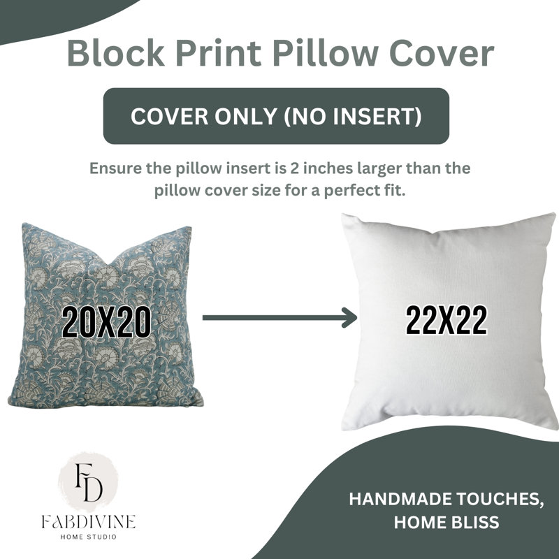 Coussin à motif de fleurs fabriqué à la main Fabividine, Imprimé bloc bleu / floral 3, Carré 18 po
