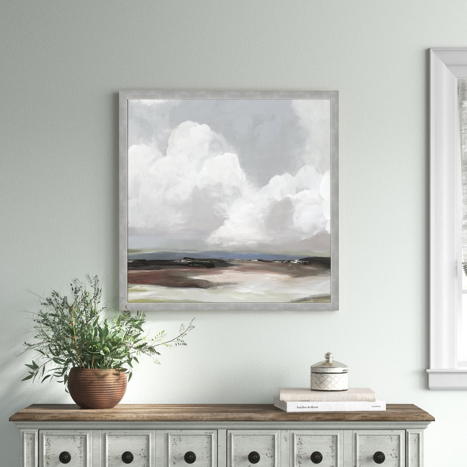 Avron "Morning Air" Painting, 33" H x 33" W x 1.12" D, Matte Silver Framed