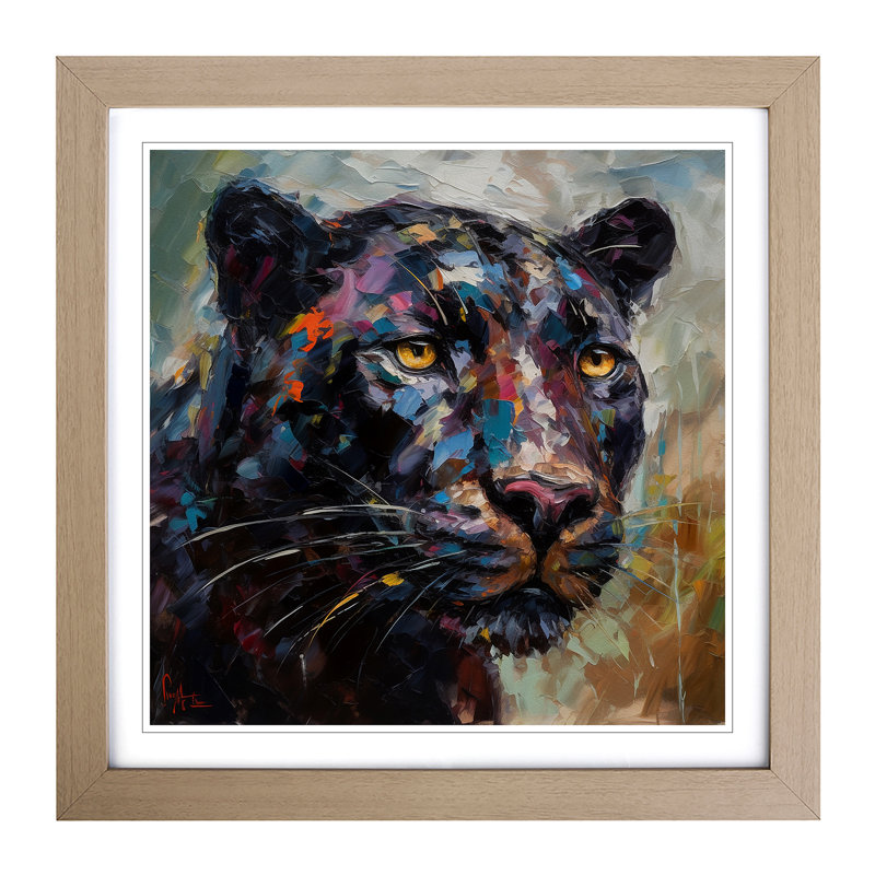 Panther Palette Knife Painting - Framed Print, Oak