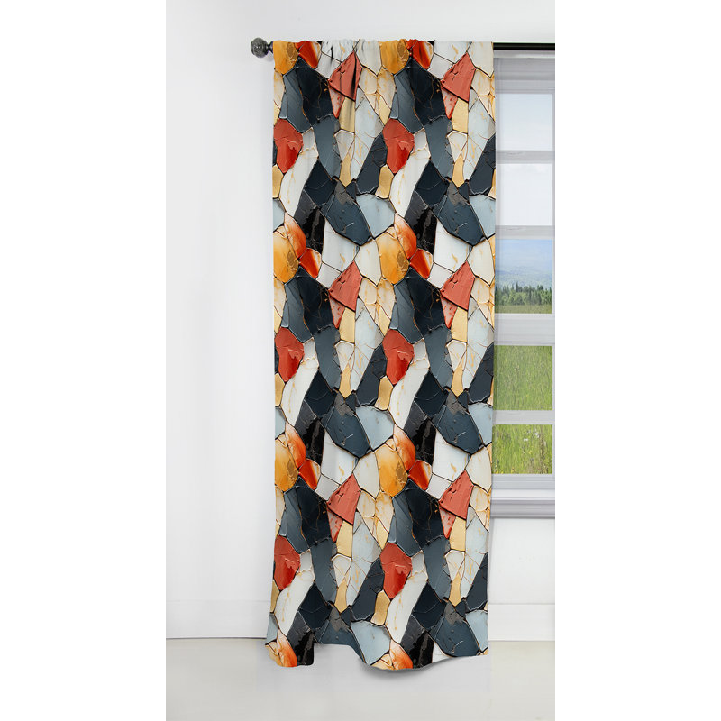 Multicolore marbre mosaïque harmonie motif I - rideau occultant marbre abstrait - 1 panneaux, L 52 po x L 108 po