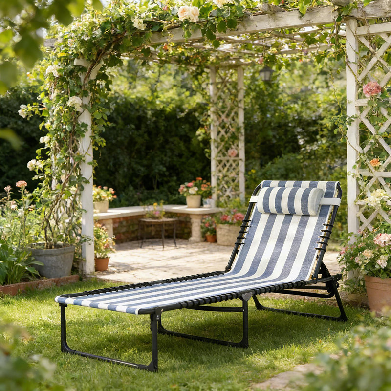 Chaise Lounge For Outdoor, White/Blue