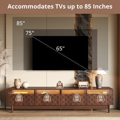Meuble télé moderne à lumière DEL avec tiroirs en verre pour téléviseurs de 85 po ou moins, parfait pour le salon et la chambre à coucher