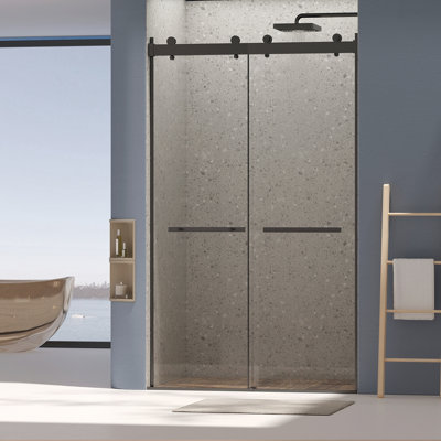 Dual Sliding Frameless Shower Door 56-60 in W x 75 in H,Sliding Shower Door with 5/16"(8mm) Clear Tempered Glass Shower Door,Silent Soft-Close Design, Easy to Clean Bathroom
