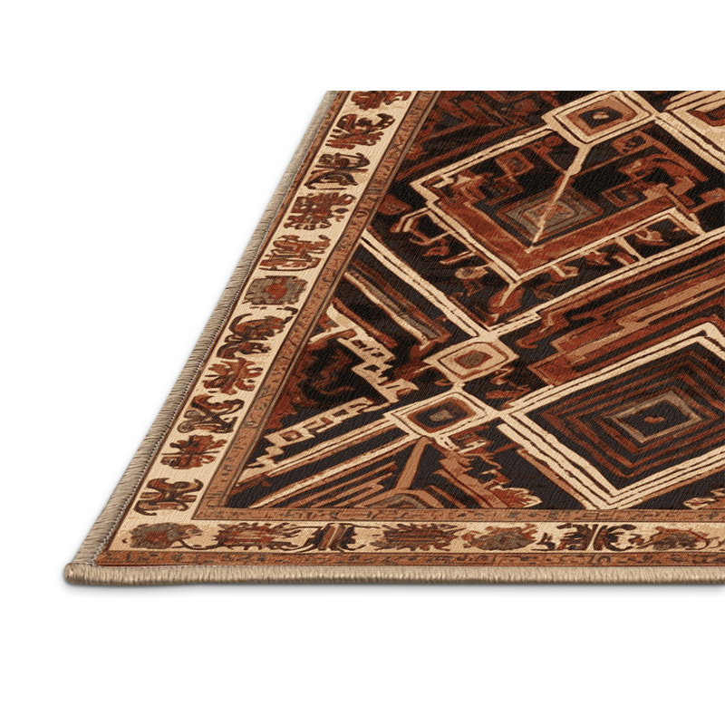Tapis art déco brun lavable à la machine, Tapis de couloir 2 pi x 4 pi