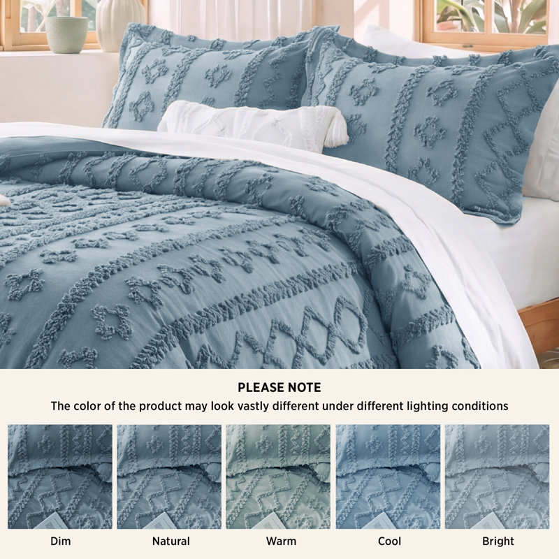Ensemble d'édredon complet et capitonné 3 pièces de literie bleu grisâtre Shabby Bedding, Lit double, Bleu grisâtre