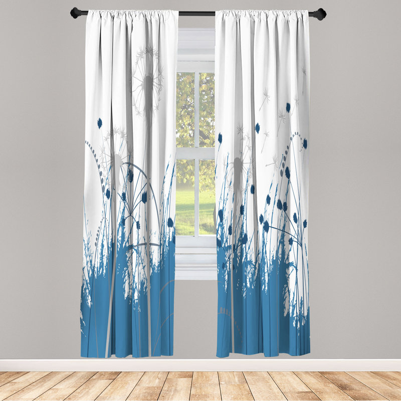  Spring Curtains, Floral Silhouette Dandelion, Dark Sky, 28" W x 63" L