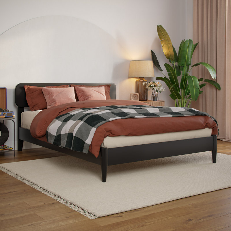 Lit à broches en bois massif Vetu, Double, Noir