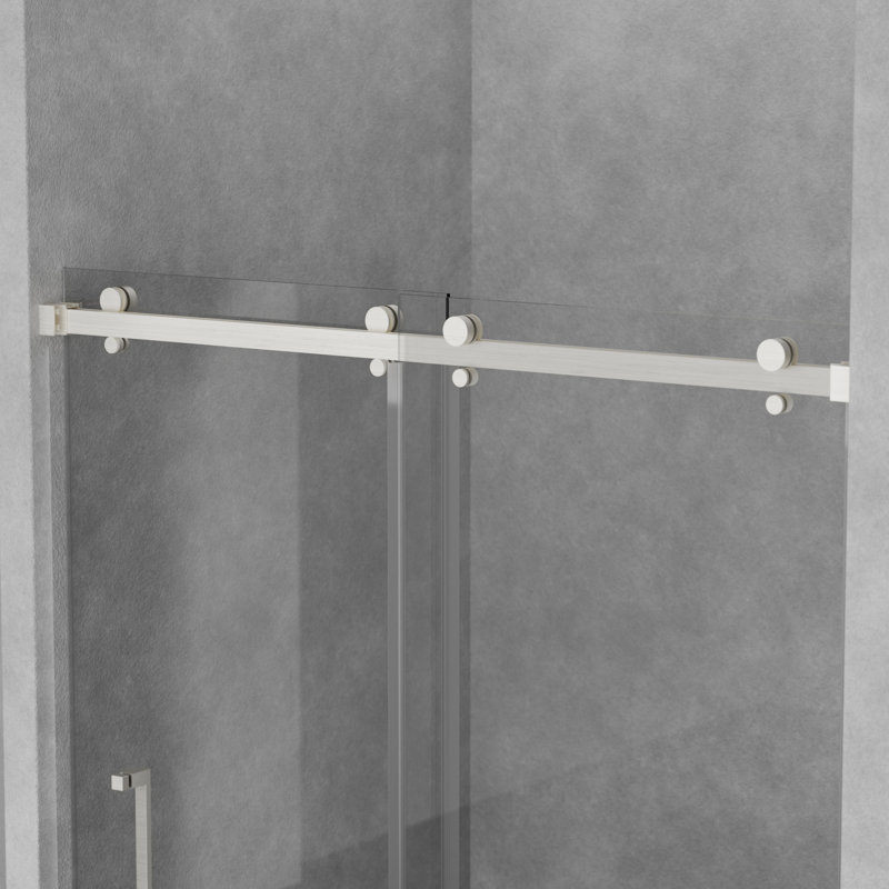 Portes de douche coulissantes doubles contemporaines en chrome de 56 à 60 po x H 78 po, Nickel brossé
