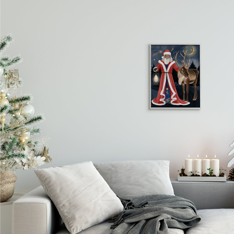 Père Noël sous la nuit, lanterne d'hiver, Estampe numérique Farmhouse, H 14 po x l 11 po